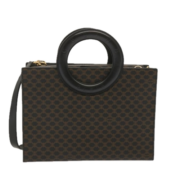 CELINE Macadam Canvas Hand Bag PVC 2way Black Auth 67776A - Picture 13 of 16